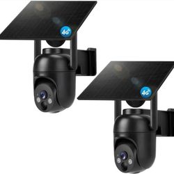 2 pack 4G LTE Cellular Security Cameras Solar Powered No WiFi Security Camera Outdoor Wireless Built-in SIM Card 2K Color Night Vision 360° 