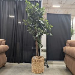 Tall Green Faux Tree in Woven Basket