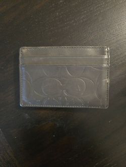 Coach dark gray / olive green leather card holder with money clip unisex