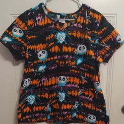 🎃Nightmare Before Christmas Scrub Top Shirt Large Preowned Jack Skellington 