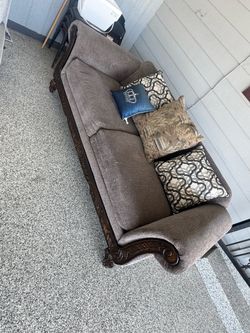 Vintage Ornate Carved Wood Frame Sofa – Traditional Luxury Style