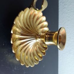 GORGEOUS Lacquer Brass 5" Scalopped Single Chamberstick Candle Holder from India.
