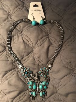 Turquoise Butterfly Necklace and Earrings