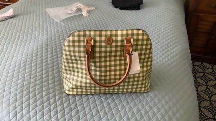 Tory Burch Open Dome  tote Style no.21149696 color leaf green gingham