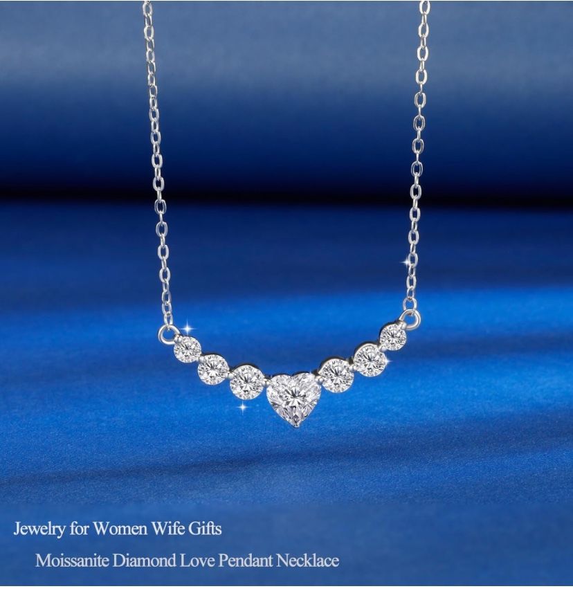 Moissanite heart necklace, Sterling Silver