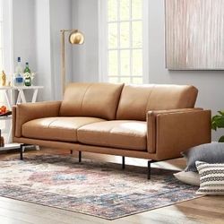 Stylish Midcentury Leather Couch Brown Modern Sofa MCM