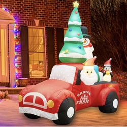 Christmas Inflatables Outdoor Decorations 8FT Inflatable Christmas Tree Santa Car Snowman Penguin, LED Lights Blow up Christmas Yard Decorations, Wate