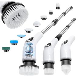 Electric Spin Scrubber, Cordless Cleaning Brush with 8 Replaceable Heads, Five-Speed Power Scrubber with Adjustable Handle for Bathroom, Tub, Floor, T