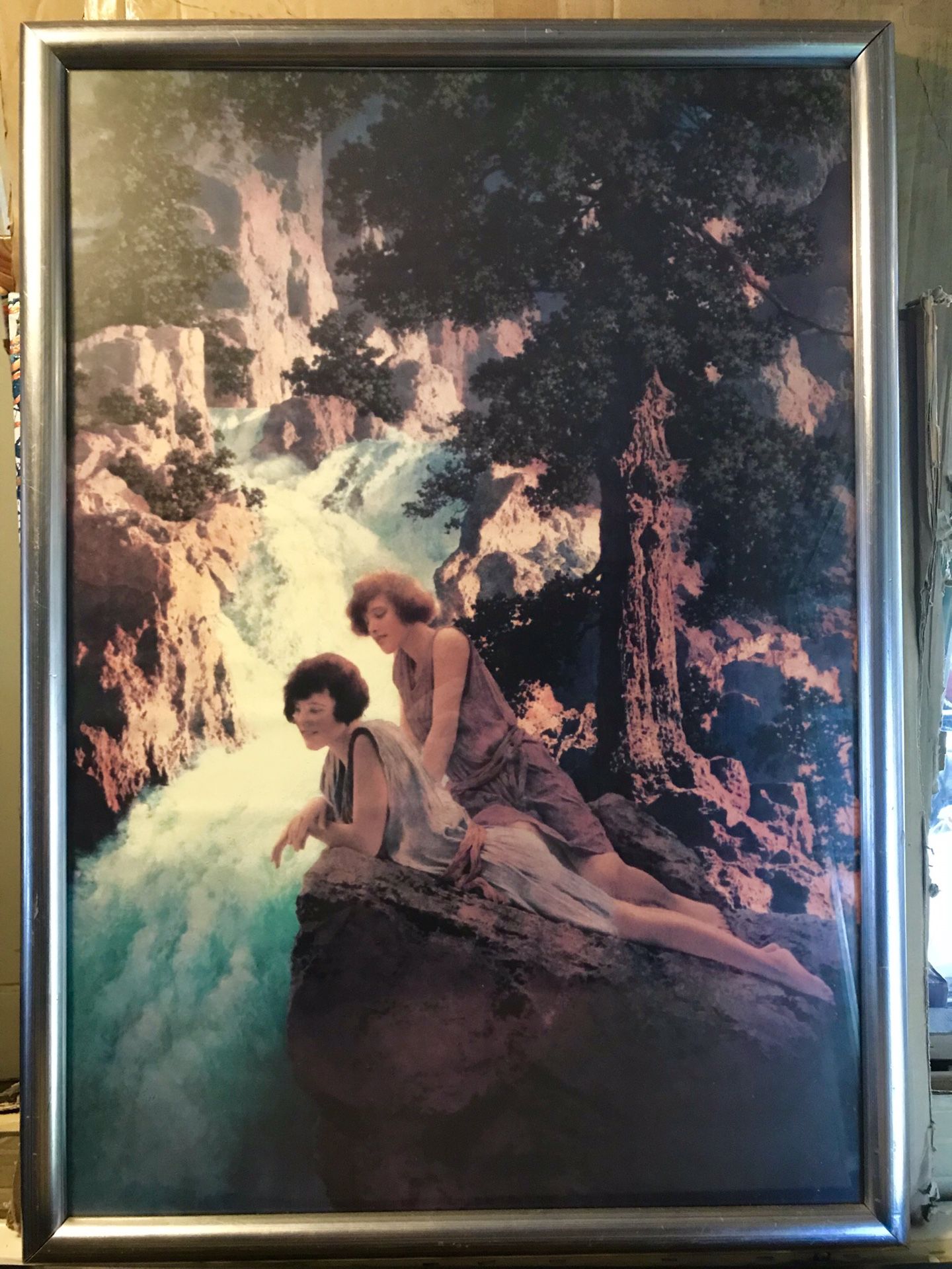 Maxfield Parrish (Vintage) The Waterfall. Size: 24x30 including frame.