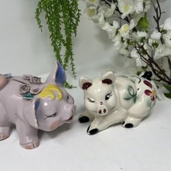 Vintage Lefton Pink Piggy Banks – Hand-Painted Floral 6”