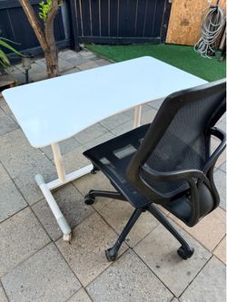 Over- bed table standing white lift desk and chair