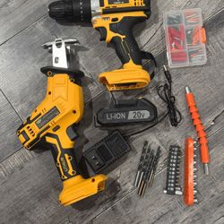 Saw saw and drill set with one 20v battery and charger and accessories 