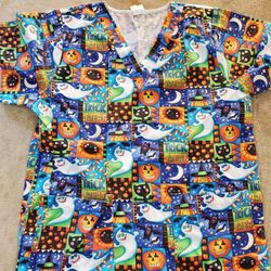 Womens Halloween Scrub Top