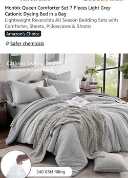 MONBIX 7 PCs queen light grey comforter set