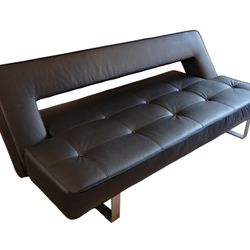 Amazing $2,500 European Lightweight Italian Leather Adjustable Back Sofa Bed 78" x 43" Copenhagen 
