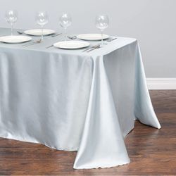 4 NWT Silver Satin Tablecloths 90x132