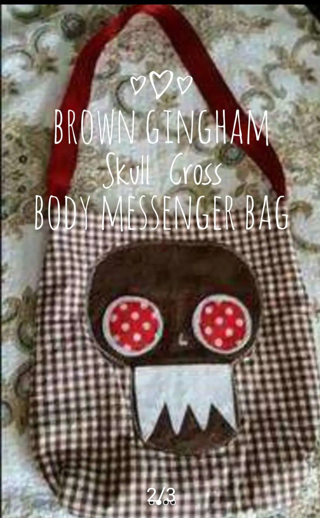 Brown Gingham Skull Cross Body Messenger Bag By Monstor Booty Trends
