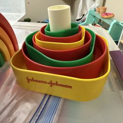 Vintage Johnson & Johnson PUZZLE POST Shapes Stacking Nesting Toy For Toddlers