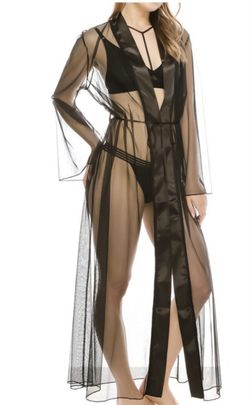 Black mesh see-through robe