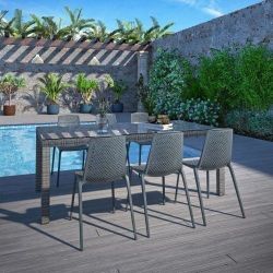 *BRAND NEW* 7 Piece Rectangular Dining Set Made Of Wicker And Glass For Outdoor & Patio Living