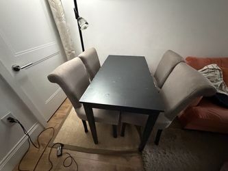 Black Dining Table + 4 Upholstered Chairs Set