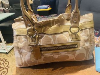 Authentic Coach Signature Shoulder Bag – Gold & Beige