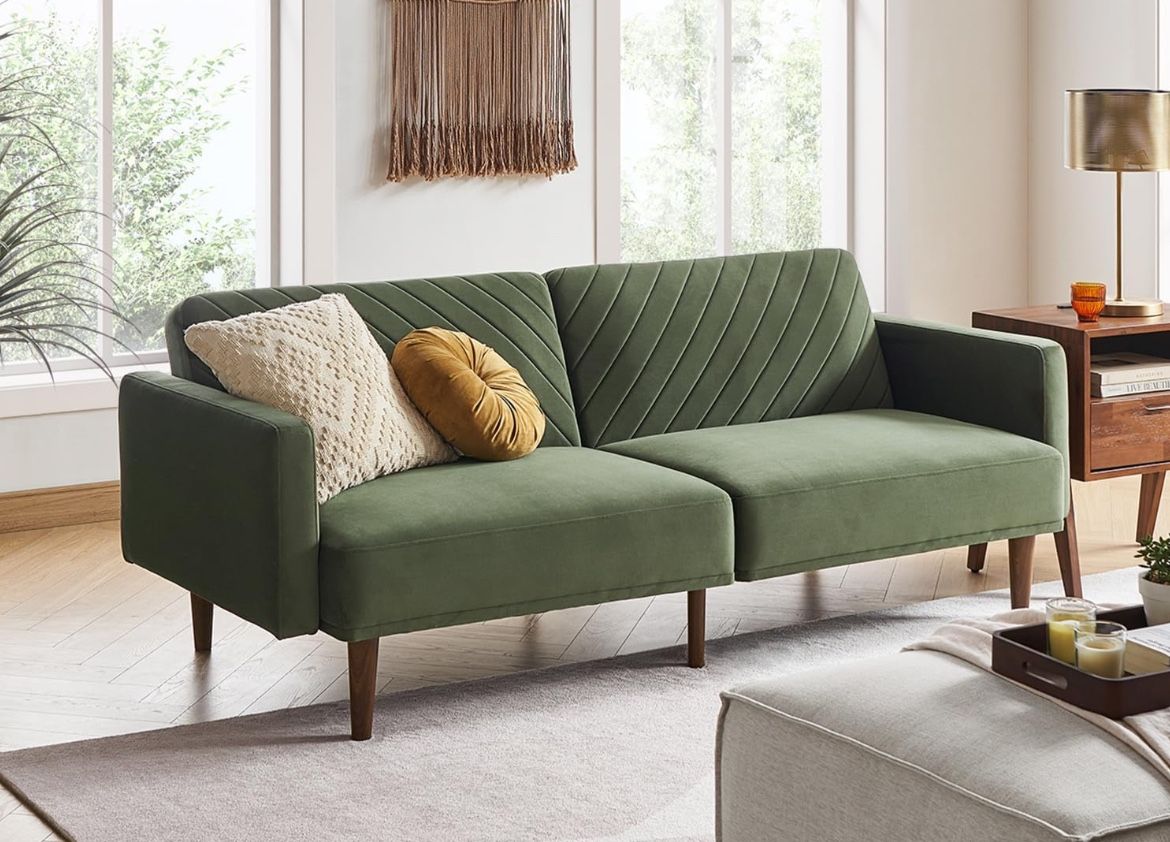 mopio Futon Sofa Bed, Couch, Small Sofa, Sleeper Sofa, Loveseat, Mid Century Modern Futon Couch, Sofa Cama, Couches for Living Room (Olive Green Premi
