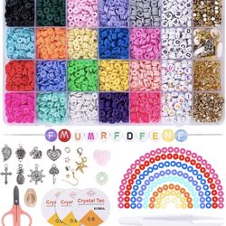 6000 Pcs Clay Beads for Bracelet Making  24 Colors Flat Round Polymer Clay Beads