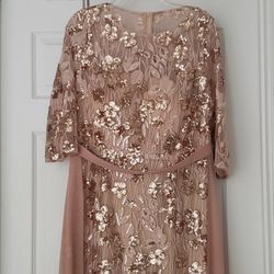 Stunning Rose Gold Sequin and Floral Embroidered Evening Gown Cape Dress