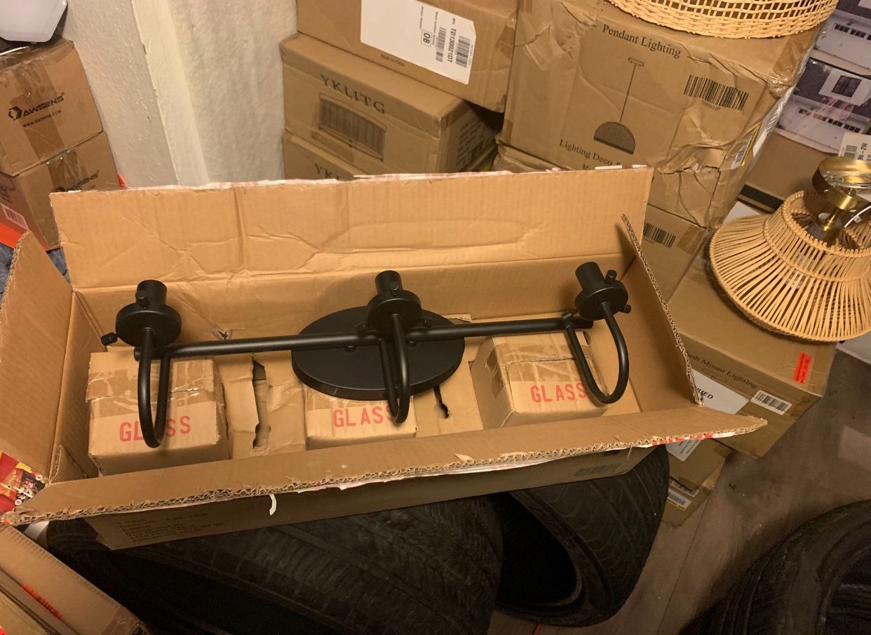 3-Light Matte Black Finish Vanity Wall Mount Come With 3-Clear Glass Shades