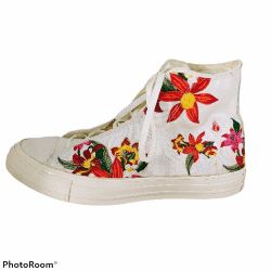 Converse Women's Pat Bo Chuck Taylor Hi Off White Egret Floral Shoes Size 8