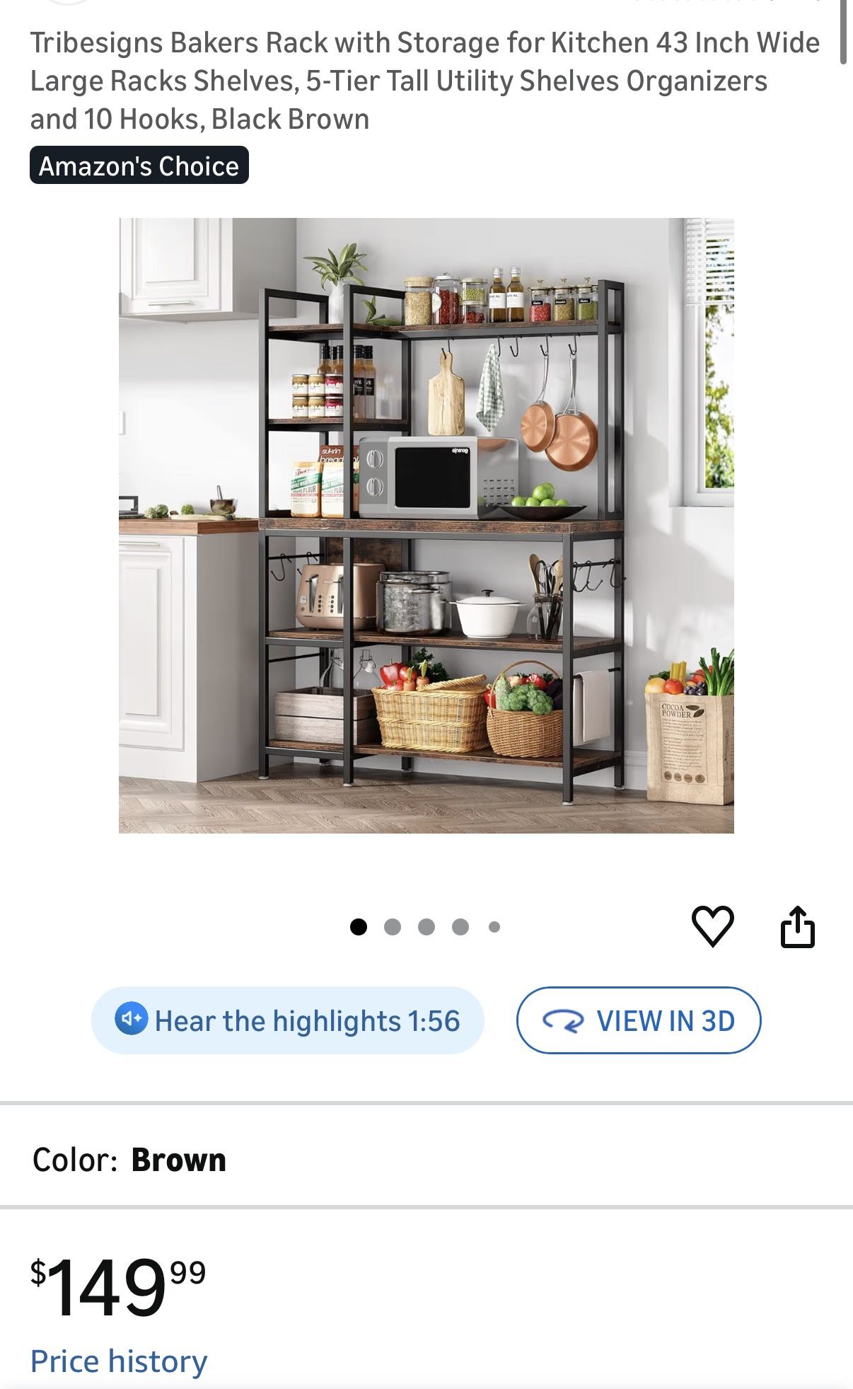 Kitchen Bakers Rack / Microwave Stand - 43" Wide
