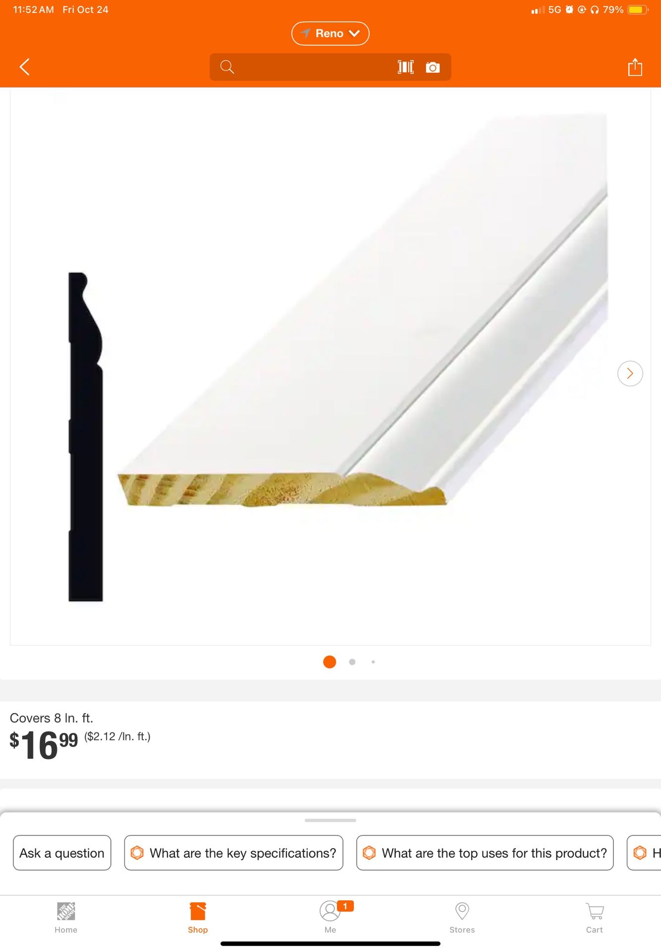 L Primed Pine Wood PFJ Baseboard