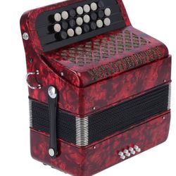 Hand Piano Accordion , Play 22 Key and 8 Bass Wood and Metal Material Accordion (Red)