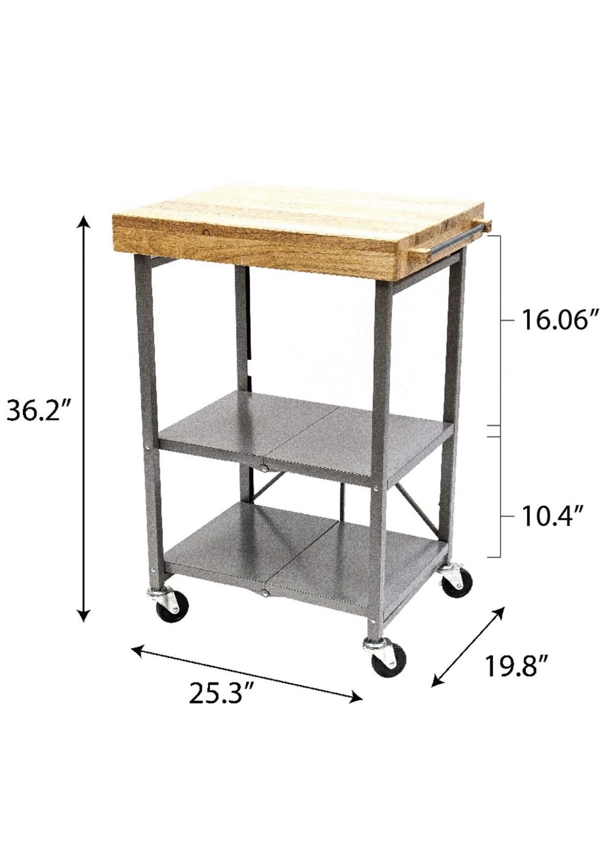 Folding Kitchen Island Cart with Butcher Block Top