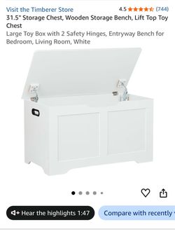 White Wooden Lift-Top Storage Chest Bench