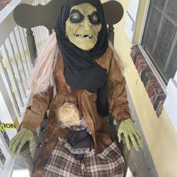 Halloween Rocking Babysitting Witch Home Depot Animatronic. Halloween Decoration Collectible