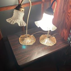 Two Vintage Lily Flower Gooseneck Lamps