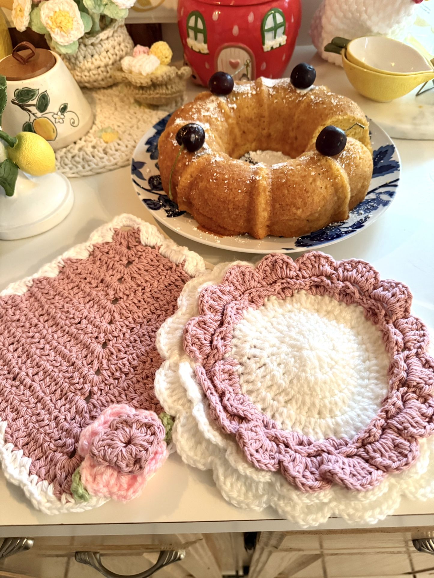 Handmade Crochet Pot Holder Set โ 100% Cotton โ Kitchen Decor