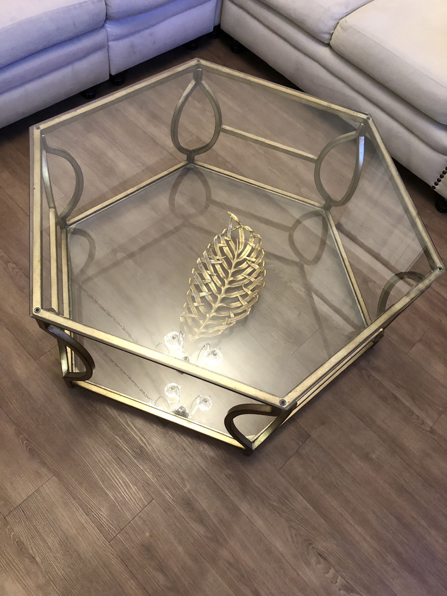 Gold Hexagon Coffee Table with Glass Top