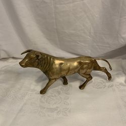 Vintage Mid-Century Cast Brass Bull Statue 