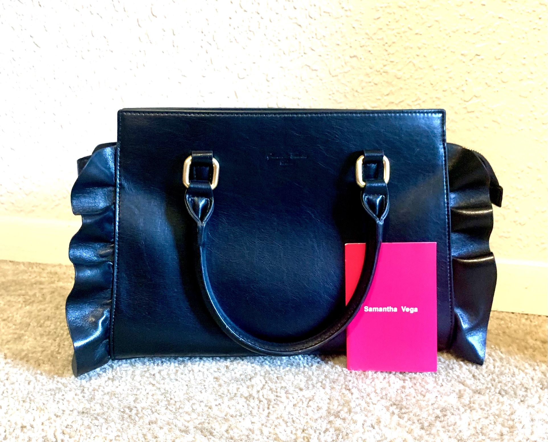 New-Samantha Vega Zip Up Black Leather handbagđź–¤