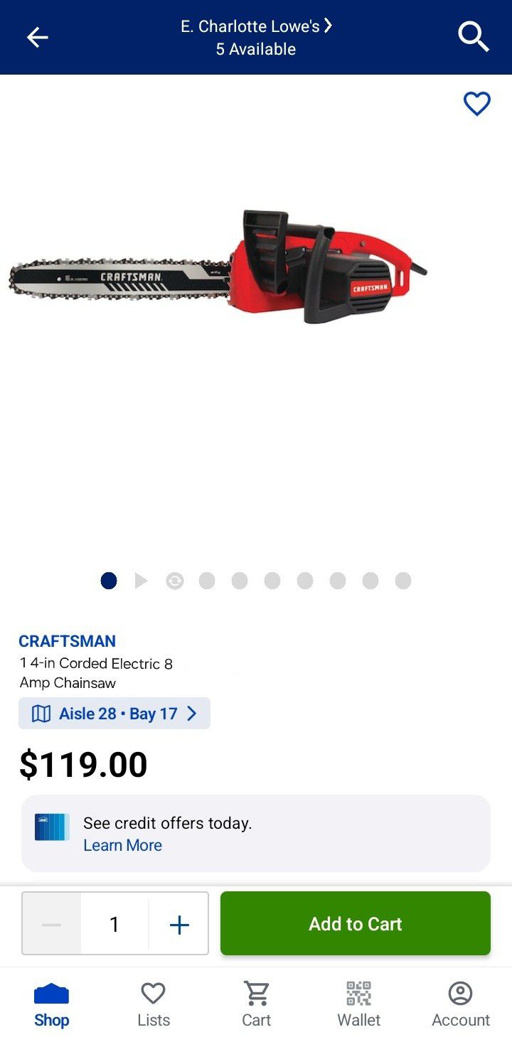 1 4-in Corded Electric 8 Amp Chainsaw