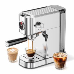 20Bar Espresso Machine, Compact Espresso Maker With Milk Frother, Stainless Steel Coffee Machine For