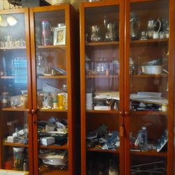 Vintage Large wood tall Curio cabinet set of 2