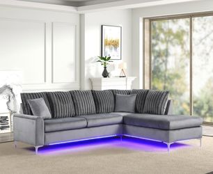 June Promotion Contemporary Design Large Sectional w/LED Light & Chrome Legs