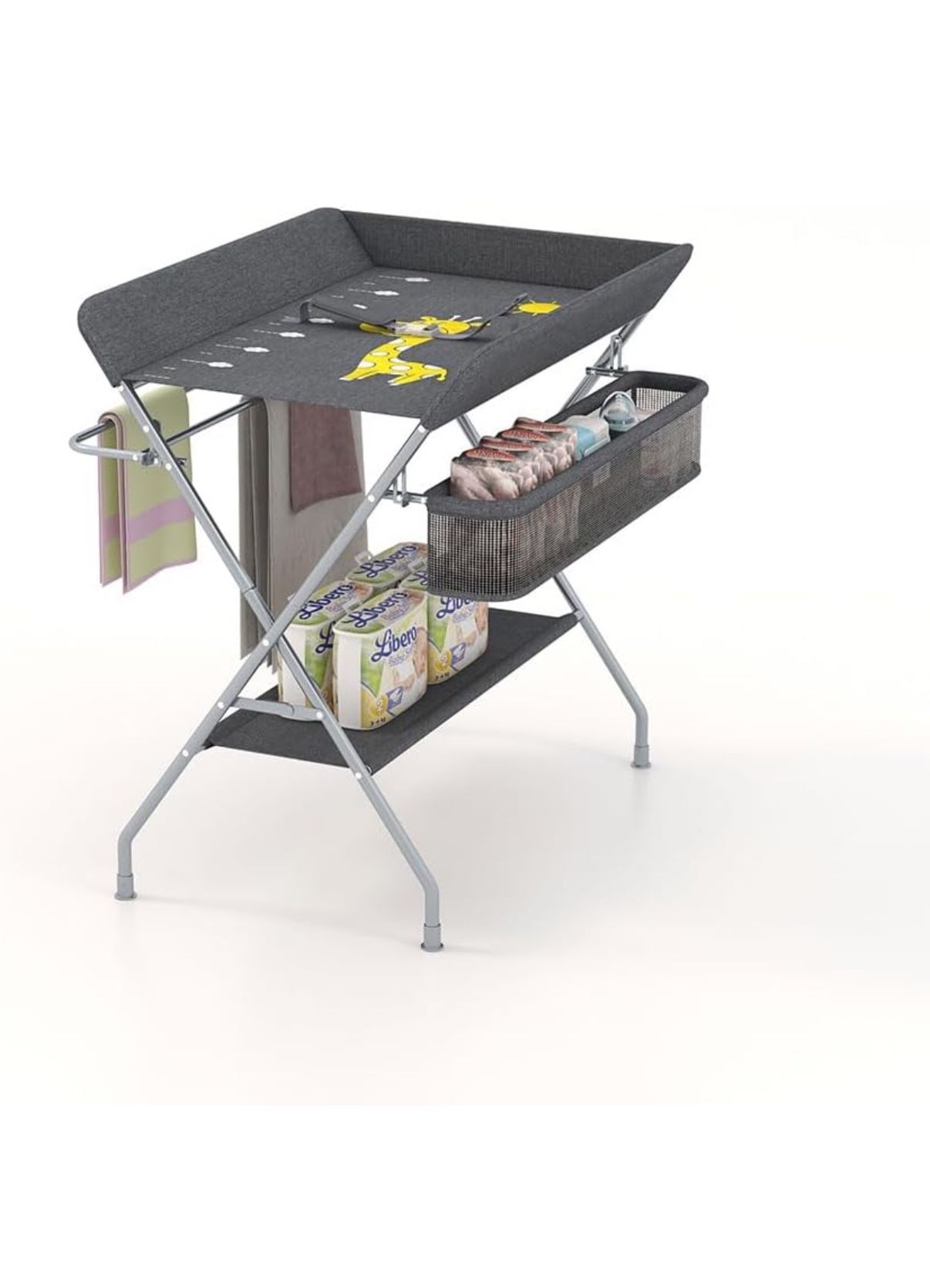 Baby Diaper Changing Table - Foldable Portable Folding Changing Table Station w/Storage Organizer