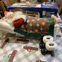 Telco Sleeping Santa Animated Electronic Snoring Whistling Realistic Body Motions Chest Going Up & Down Vintage Christmas Decorations