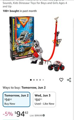 Monster Jam ThunderROARus Drop Playset with Exclusive Monster Truck, Over 6 Feet Tall, Lights & Sounds, Kids Dinosaur Toys for Boys and Girls Ages 4 a