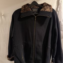 Ladies Sz 6 VINTAGE Metropolitan New York 10001 black coat w faux fur cheetah collar p/u Jamison, PA